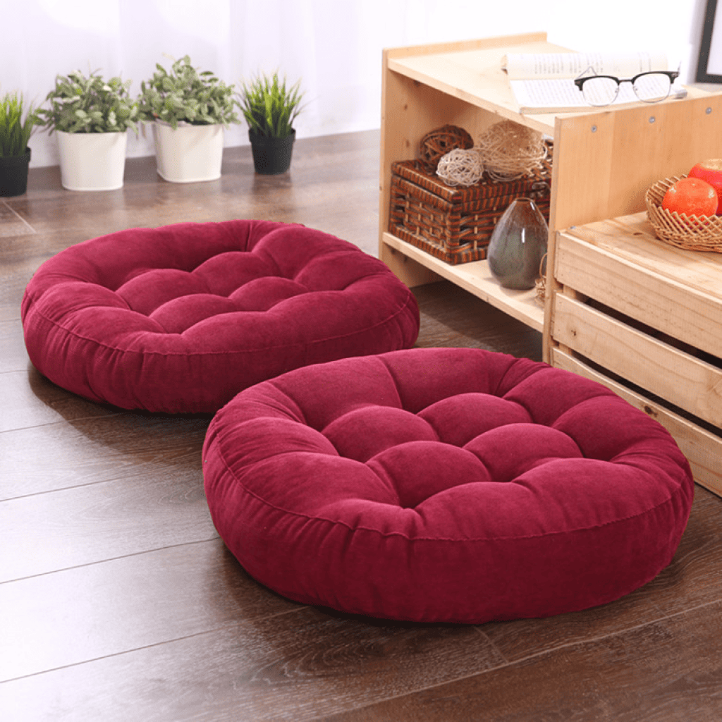 Coussin de Sol Rond Décoratif pour Méditation pour Adultes Enfants Salon Blanc