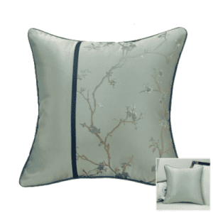 Coussin Fleuri 50x50cm Vert Sauge Bande Bleue