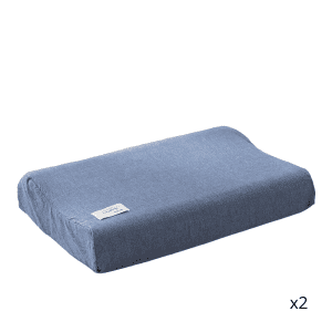 2 Taies D'oreiller Coton Latex 40x60cm Bleu