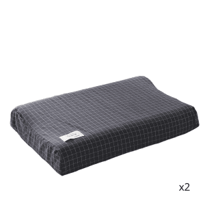 2 Taies D'oreiller Coton Latex 40x60cm Noir Carreaux