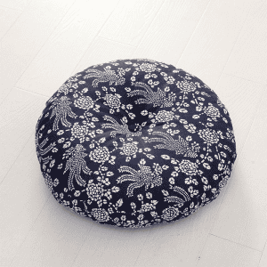 Coussin Sol Rond Bleu Foncé Fleuri